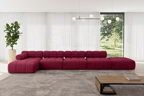 ALTDECOR Modulares Sofa Ecksofa in L-Form Corner modular Sofa Eckcouch Couch Wohnlandschaft Cauchsofa Polstersofa Lizur-L3-475x160x70 cm Bordeauxrot