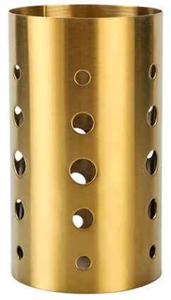 Stainless Steel Kitchen Utensil Holder Large Cooking Tool Organizer Gold Metal Caddy with Drain Holes for Countertop Storage (Gold, 10x10x17.1cm)