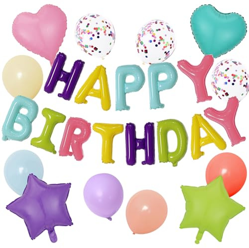 Ovanda Happy Birthday Ballon, Luftballons Pastell, Pastell Luftballons Geburtstagsdeko, Macarons Bunt Happy Birthday Folienballons, Luftballon Konfetti Ballons, Buchstaben Folien Banner Helium Ballon