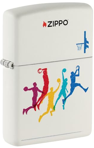 Zippo Sturmfeuerzeug - Basketball, White Matte, Color Image - Nachfüllbar - Wiederverwendbar - Windfestes Design - Geschenkbox - Made in USA