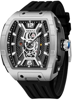 NIBOSI Herren Armbanduhr Quadratische Uhren für Herren Wasserdicht leuchtendes Digital Analog Quarz Armbanduhr Sport Freizeit Silikonarmband