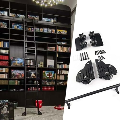 Kit de riel para escalera móvil de biblioteca de 1 a 7,3 metros (3,3 a 24 pies) - Sin escalera, riel horizontal con poleas para montaje en pared y ruedas(Telescopic,400cm Kit de pista)