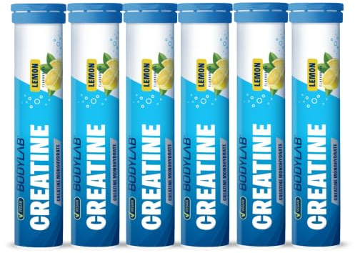 Bodylab24 Brausetabletten Creatine, Lemon, 6 x 16 Tabletten | 3 g Creatin pro Portion, fruchtiger Geschmack, vegan, ideal für Sport und unterwegs, praktische Brausetabletten