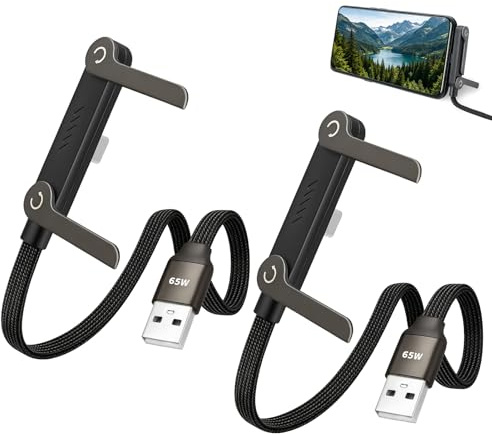 2Pcs Cavo USB-A a USB-C 65W con Supporto Laterale Invisibile 2-in-1, Cavo Ricarica Rapida Tipo-C con Supporto Smartphone Integrato, Cavo 1,5 m per Gaming Video Chiamate Tablet (Adattatore Non Incluso)
