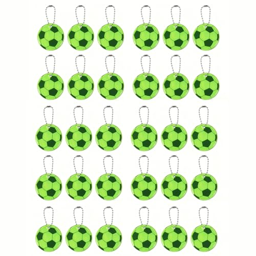 30 Stück Fußball Reflektor Anhänger für Schulranzen, Kindergeburtstag Mitgebsel Jungen, Reflektoren Kinder Sicherheit, Fahrrad Anhänger Fußball Deko, Schulranzen Zubehör Set, Fußball Geschenke – 30er