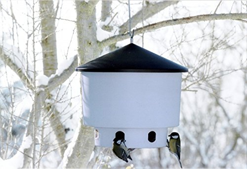 Schwegler Vogelfutterspender Nr. 8 für Vögel, Hängend-Halterung, Weiß mit dunklem Dach