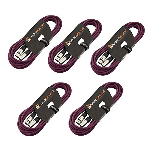 5 x 6m Male to Female XLR Mic Leads/Balanced Microphone Cables / 8 Colours/Multi-Packs Purple