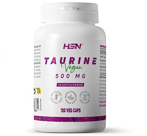 L-Taurina de HSN | 120 Cápsulas Vegetales | 1500 mg de Taurina por Dosis Diaria | Aminoácido en Forma Libre | No-GMO, Vegano, Sin Gluten