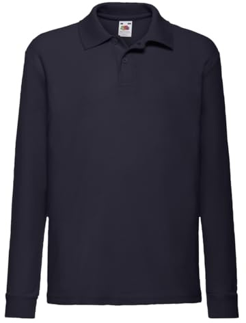 Fruit of the loom Jungen 65/35 Long Sleeve Polo Kids Poloshirt, Blau (Deep Navy 202), 128 (Herstellergröße: 7-8)