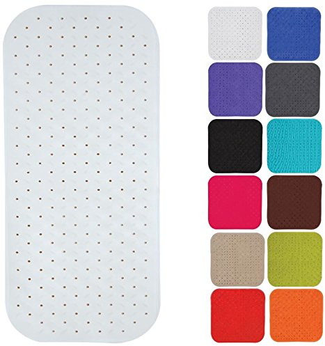 MSV Premium Duschmatte Badematte Badewannenmatte Badewanneneinlage antibakteriell rutschfest mit Saugnäpfen-Weiß-duftet nach Rosen-ca. 36 x 97 cm-waschbar bei 60° Grad, White