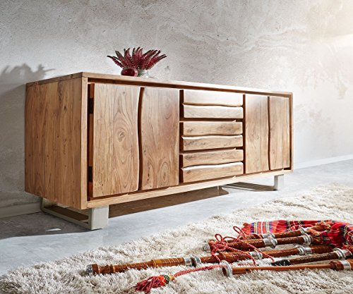 DELIFE Kommode Live-Edge 170 cm Akazie Natur 3 Schübe 4 Türen Sideboard
