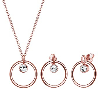 Elli Schmuckset Damen Damen Kreis Cut Out Edel mit Kristalle in 925 Sterling Silber