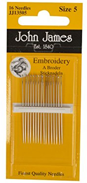 John James Hand Sewing Embroidery Needles - Size 5 - 12/pk