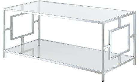 Convenience Concepts Town Square Couchtisch aus Chrom, 106,7 cm, zeitgenössischer moderner Wohnzimmertisch mit Ablage, für Wohnzimmer, Glas/Chrom