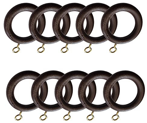 28mm x 45mm Walnut Curtain Rings Drapery Pole Rod Rings Curtain Loops Gliders with Eye for 22mm Pole Made of Nylon (Pack of 10)