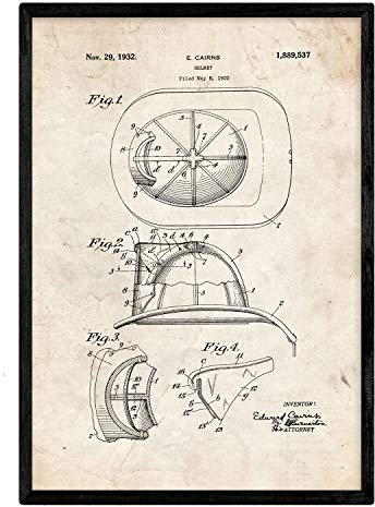 Nacnic stampa artistica brevetto casco da vigile del fuoco, sfondo vintage. Disegno d'igegneria, vecchie invenzioni e brevetti
