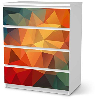 Wandtattoo Möbel passend für IKEA Malm Kommode 4 Schubladen I Möbeldeko - Möbel-Sticker Aufkleber Folie I Innendekoration für Schlafzimmer und Wohnzimmer - Design: Polygon