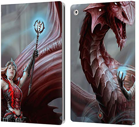 Head Case Designs Offizielle Anne Stokes Scharlachrot Zauberer Drachen Freudenschaft Leder Brieftaschen Handyhülle Hülle Huelle kompatibel mit Apple iPad 10.2 2019/2020/2021