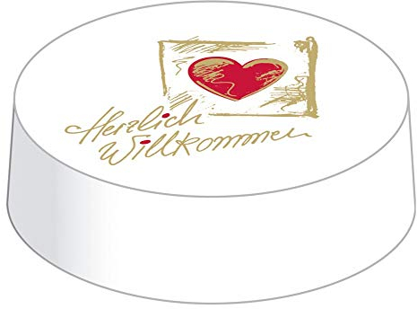 Sovie HORECA Glasabdeckungen aus hochwertigem Karton, Ø 86 mm, 200 Stück – Einweg Glasdeckel mit edlem Design „HERZLICH WILLKOMMEN“ in Goldschrift und rotem Herz für Gastronomie und Events