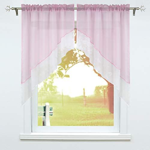 SCHOAL Scheibengardine mit Tunnelzug 2 Stück Kleinfenster Gardinen Küche Set Bistrogardinen Voile Stores Fenstergardine Modern Rosa BxH 80x80cm