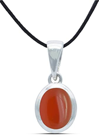 mantraroma Kettenanhänger 925 Silber Karneol orange roter Stein Edelstein Kettenanhänger Damen Sterling Silber Halskette Anhänger Geschenk (MAH-159-16)