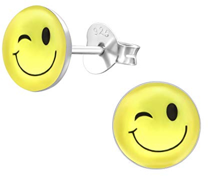 Bungsa Zwinker-Smiley Kinder-Ohrstecker .925 Sterling Silber