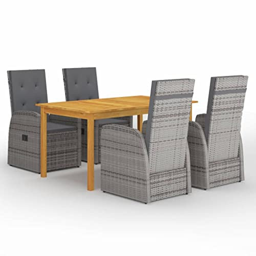 vidaXL Gartenmöbel Set 5-TLG. Gartengarnitur Sitzgruppe Sitzgarnitur Tisch Stühle Gartentisch Esstisch Gartenstuhl Sessel Gartenset Grau