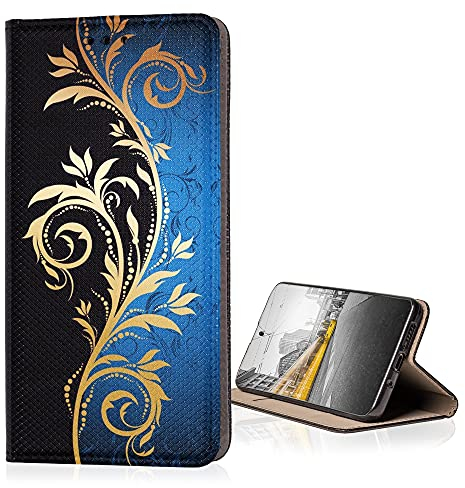 KX-Mobile Hülle für LG X Power 2 Handyhülle Schutzhülle Klapphülle Smart Magnet mit Motiv 621 Abstract Ranke Blau Schwarz