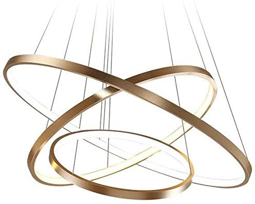 114W LED Dimmbar Pendelleuchte 3-Ring Gold Aluminium Acryl Kronleuchter Höhenverstellbar Rund Hängeleuchte Galerie Wendeltreppe Deckenlampe Esszimmer Büro Eßtisch