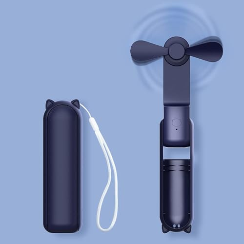 Handventilator, Faltbarer Taschenventilator Mini für Reise, Büro, Pendeln | 125g Ultraleichter, Taschen, 20H Max Akku mit Powerbank, USB Aufladbar, 3 einstellbare Windstufen, Leise, Faltbarer, Blau