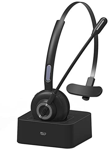 VABOO Bluetooth Headset,Wireless Headset with Microphone, Noise Cancelling Mic，with Charging Base 17H Clear Talk Time After 2H charging,for PC PC Laptop/Cell Phone/Call Center/Skype