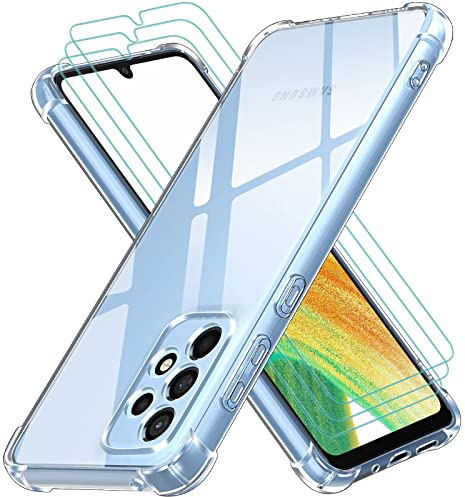 ivoler Coque pour Samsung Galaxy A33 5G avec 3 Pièces Protection Écran en Verre Trempé, Transparent Étui de Protection en Silicone Antichoc, Clair Mince Souple TPU Bumper Housse