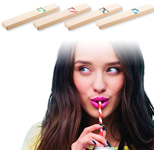 ANTEVIA - Lot de 40 pailles en papier écologiques multicolores | Kraft | PLUS DE 10 MODÈLES | Couleurs : Bleu Noir Rouge Vert (StriStraw)