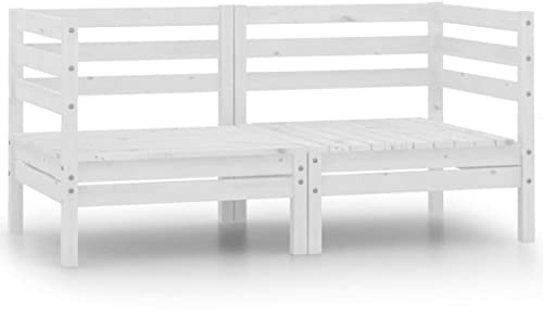 vidaXL Gartensofa 2-Sitzer, Gartenmöbel 2 Ecksofa, Modular Sofa Lounge Sitzgruppe für Garten Terrasse Balkon, Loungemöbel, Weiß Kiefer Massivholz