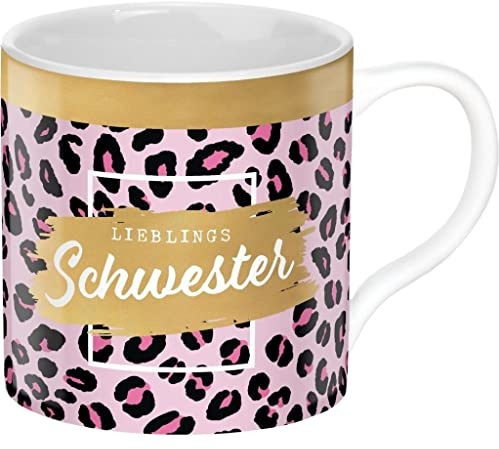 GRUSS & CO 47623 Tasse Motiv Schwester, Porzellan, 45 cl, Animal-Print, Rosa