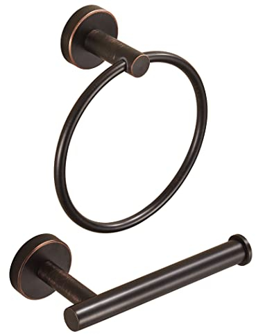Toilettenpapierhalter aus Bronze, ölgeriebener Toilettenpapierhalter, Handtuchring, Badezimmer-Hardware-Set, wandmontiert, rustikales Bauernhaus, rostfrei, Edelstahl, Badzubehör, 2 Stück