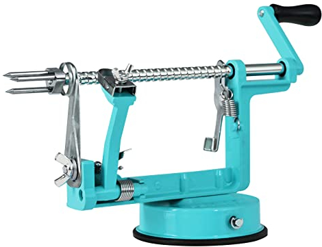 Apple Peeler, Slicer Corer Potato Peelers 3 In 1, Stainless Steel Heavy Duty with Suction Cup Base (Blue)