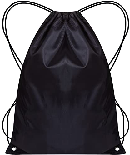 SAWANS Drawstring Bags Gym Swimming School Sports Bag Unisex 1PCS Trainer String Bag Sack Backpack PE Bags for Women Men Children Travel Beach Kids Boys Girls Outdoor Shopping (Black 1pc)