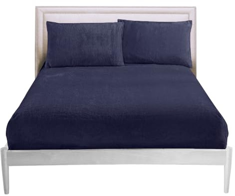 GC GAVENO CAVAILIA Double Fitted Sheet - Soft Fluffy Warm Fleece Bed Sheet with Elastic Corners (137x193cm), 25cm Deep Fitted Sheet for Double Bed - Easy Care Bedding Double Bottom Sheet,Navy