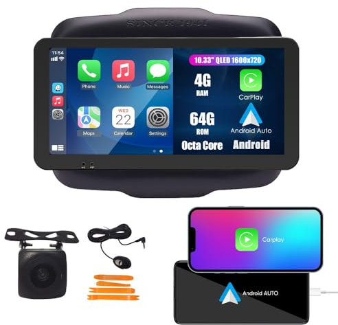 WOSTOKE Automóviles CarPlay Android Auto Navegación Estéreo GPS Radio Cámara de Marcha Atrás 10.33 QLED Pantalla Táctil Tabletas Pad Reproductor de Medios para Jeep Renegade 16-20 Octa Core 4G+64G