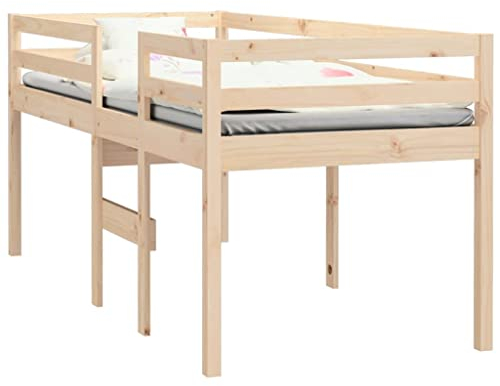 vidaXL High Sleeper Bed 75x190 cm Small Single - Versatile Pinewood Bed, Natural Rustic Appearance, Safe Design with Built-in Ladder and Guardrails, Ideal for Small Rooms