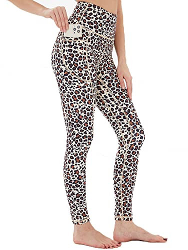 ccko Leggings mit hoher Taille für Damen mit Taschen, Damen-Yogahose, Stretch-Workout-Leggings, Bauchkontrolle, Leopard, XX-Large