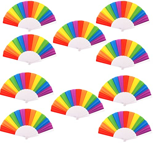 10 STK Handfächer Regenbogen Fächer, Regenbogen Faltfächer, Bunt Handfächer Falten für Sommer Dekoration, Musikfestival, Rainbow, Frauen Männer Pride Month Accessoires Party Dekoration