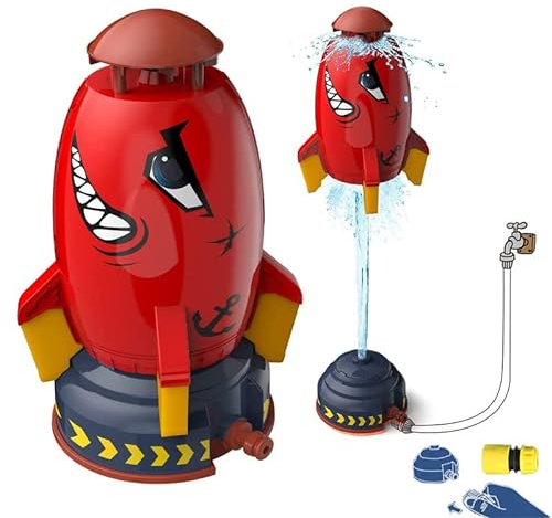 IKIJM Juguetes de Verano: Juguetes de aspersor - aspersor de Cohete Espacial - Juego de Agua para niños - jardín - césped - Juguetes de aspersor de Juego al Aire Libre (Rojo)