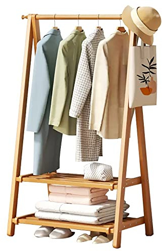 Portant à vêtements en bambou avec tringle à vêtements, portant à vêtements en bois, porte-vêtements ouvert, système d'armoire, capacité de charge de 150 kg
