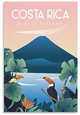 Costa Rica Arenal Vulkan, Vintage-Reise-Poster, Landschaft, 20 x 30 cm, Leinwanddruck für Wohnzimmer, Schlafzimmer, Wohnheim, Zuhause, Büro, Wanddekoration