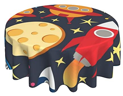 Wachstischdecke Raumschiffrakete Und Stern Wetterfeste Party Tischdecken Glatt Tischtuch 152Cm Für Indoor Outdoor Abendessen