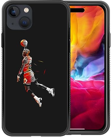 CARLOCA Schutzhülle kompatibel mit iPhone 15 Hülle, Basketballspieler 152 Muster Design, Rückseite aus gehärtetem Glas + weiches Silikon TPU Stoßdämpfung Bumper Schutzhülle für iPhone 15