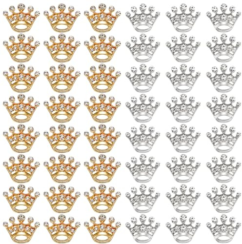 Okllen 48 Pieces Small Crown Brooches, Silver Gold Crown Pins, Fashion Rhinestone Brooch Pins for Women, Men, Lapel, Sashes, Wedding