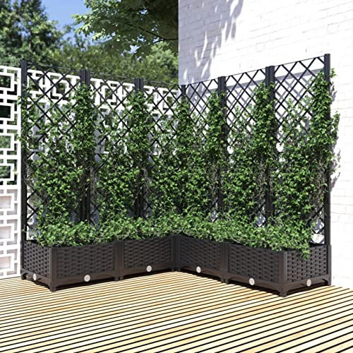 BaraSh Jardinière avec Treillis Noir 120x120x121,5 cm PP,Jardiniere sur Pieds,Bac avec Treillis,Jardiniere Terrasse